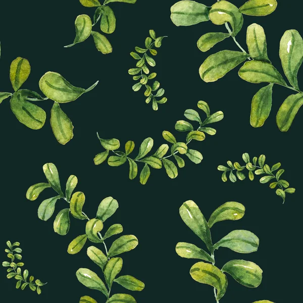 Aquarellmuster Mit Handgezeichneten Grünen Blättern Und Zweigen — Stockfoto