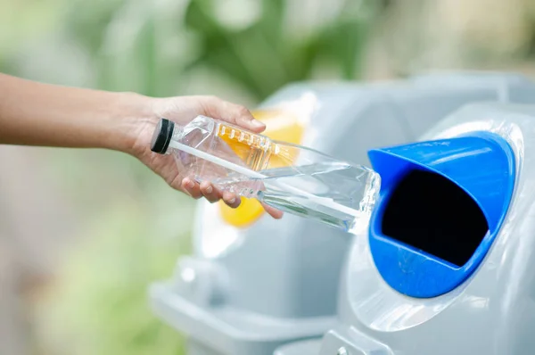 stock image hand holding plastic bottle for recycling 