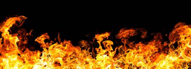 The  biggest fire flames of realistic burning on black background. For art work design, banner or backdrop. clipart