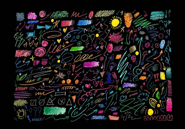 Ensemble Crayon Pastel Dessiné Main Croquis Art Gribouillis Coloré Texture Images De Stock Libres De Droits