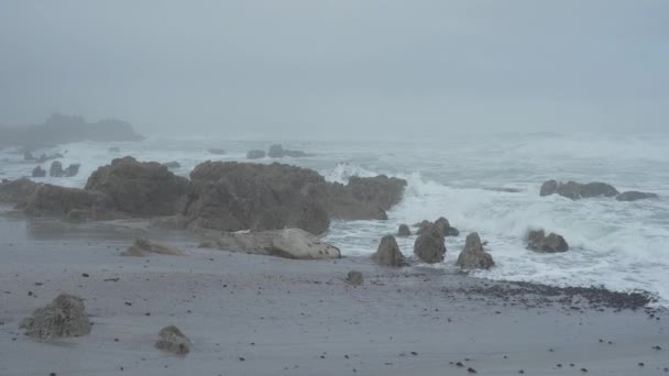 Szara Mglista Pogoda Wzdłuż Skalistego Wybrzeża Hermanus Wybrzeże Wielorybów Overberg — Wideo stockowe