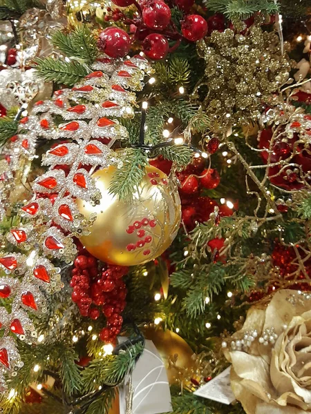 Arbre Noël Décoré Boules Lumières — Photo