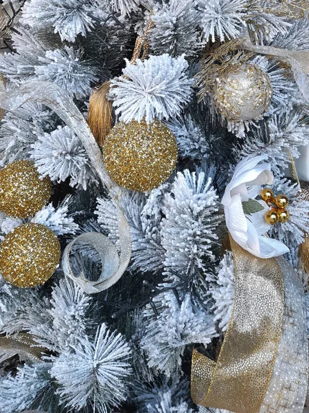 Christmas Tree Decorated Balls Lights — Stock Photo, Image