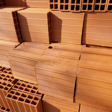 Work in progress on the construction site - hollow bricks