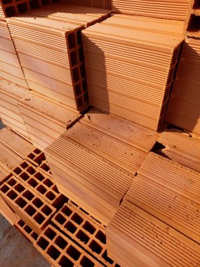 Work in progress on the construction site - hollow bricks