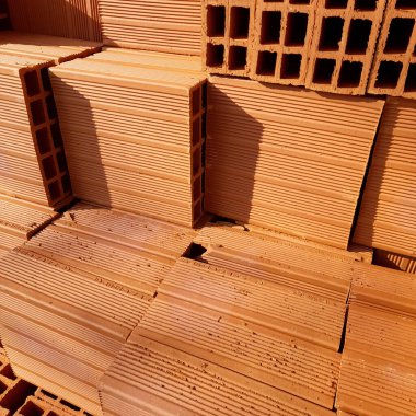 Work in progress on the construction site - hollow bricks