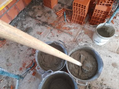 Work in progress on the construction site - hollow bricks