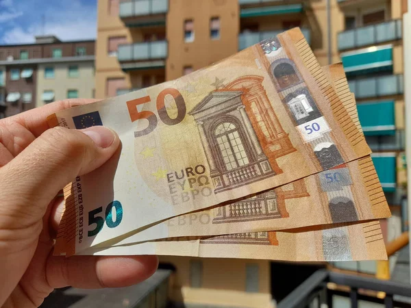 Banconote Euro Nelle Mani Uomo Ricchezza — Foto Stock