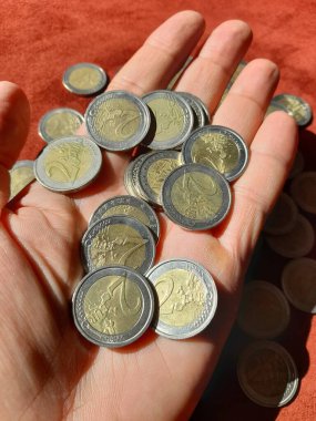 Bir adamın elinde 2 euro para - zenginlik