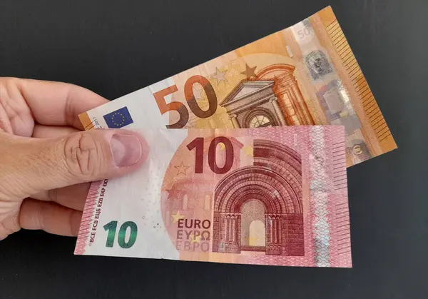 Евро Евро Евро Банкноты Руках Человека Богатство — стоковое фото