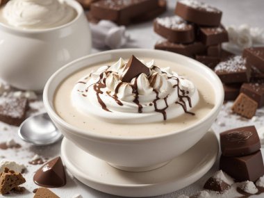 Sonbaharda kremalı bir fincan sıcak çikolata.