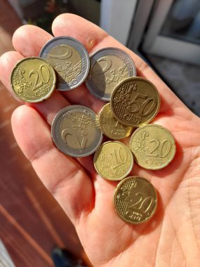 Bir adamın elinde Euro sikkeleri
