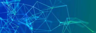 Birbirine bağlı çizgi ve noktaların yapısı. Karanlık bir arkaplanda çokgen elementler var. Bilim ve teknoloji. 3d oluşturma