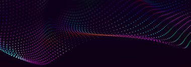 Bilim kurgu geçmişi. Birçok parçacığın olduğu dijital dalga. Büyük veri görselleştirmesi. Festival sunumu için şablon. 3d oluşturma