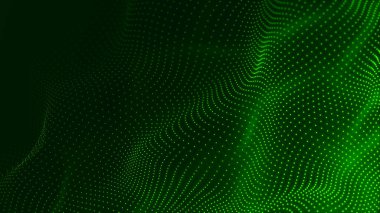 Bir sürü noktalı dijital dalga. Dinamik dalgaların soyut arkaplanı. Teknoloji ya da bilim afişi. 3d oluşturma