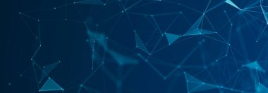 Bağlı nokta ve çizgilerle soyut üç boyutlu illüstrasyon. Koyu arkaplanda çokgen bir element var. Bilim ve teknoloji. 3D görüntüleme. geniş ekran