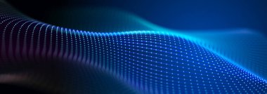 Bir sürü noktalı fütüristik dalga. Renkli noktaların soyut hareket arkaplanı. Teknoloji ya da bilim. 3d oluşturma