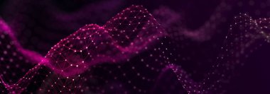 Noktalı ve çizgili dijital manzara. Siber uzay şebekesi. Tasarımın için arka plan konsepti. 3d oluşturma