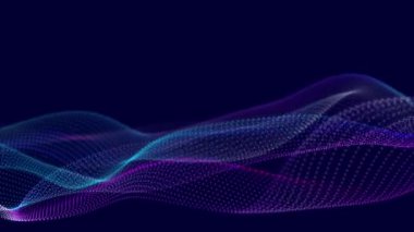 Bir sürü noktalı fütüristik dalga. Renkli noktaların soyut hareket arkaplanı. Teknoloji ya da bilim. 3D kusursuz döngü. 4K