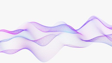 Bir sürü noktalı fütüristik dalga. Renkli noktaların soyut hareket arkaplanı. Teknoloji ya da bilim. 3d oluşturma