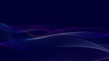 Bir sürü noktalı fütüristik dalga. Renkli noktaların soyut hareket arkaplanı. Teknoloji ya da bilim. 3D kusursuz döngü. 4K