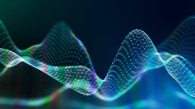 Noktalı ve çizgili dijital manzara. Siber uzay şebekesi. Tasarımın için arka plan konsepti. 3d oluşturma