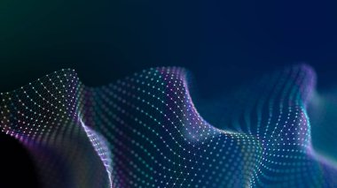 Noktalı ve çizgili dijital manzara. Siber uzay şebekesi. Tasarımın için arka plan konsepti. 3d oluşturma