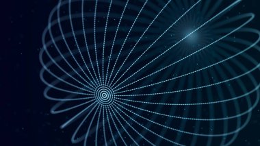 Soyut 3D küre. Koyu arkaplan üzerinde noktalar olan bir küre ağı. Bilim ve teknoloji.