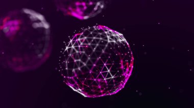 Virüs hücreleri ile soyut üç boyutlu çizimler, koyu arkaplanda bakteriler. Noktalı ve çizgili çokgen arkaplan. 3B görüntüleme