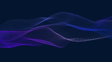 Bir sürü noktalı fütüristik dalga. Renkli noktaların soyut hareket arkaplanı. Teknoloji ya da bilim. 3D kusursuz döngü. 4K