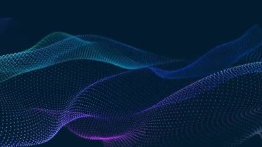 Bir sürü noktalı fütüristik dalga. Renkli noktaların soyut hareket arkaplanı. Teknoloji ya da bilim. 3D kusursuz döngü. 4K