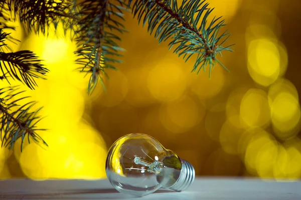Non Burning Light Bulb Background Blurry Yellow Lights Energy Crisis — Stock Photo, Image