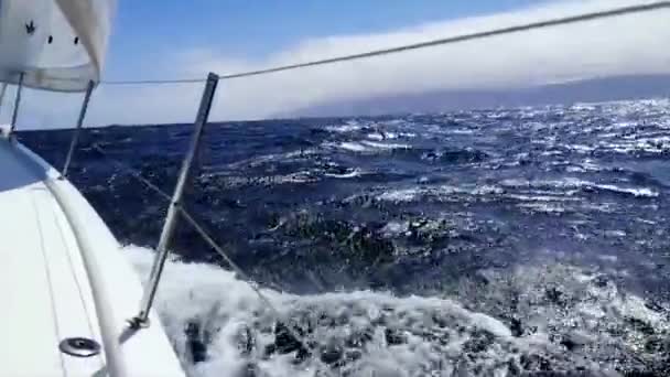 Yachting Canary Islands Spain Sailing Ocean View Bow Yacht Sail — Stockvideo