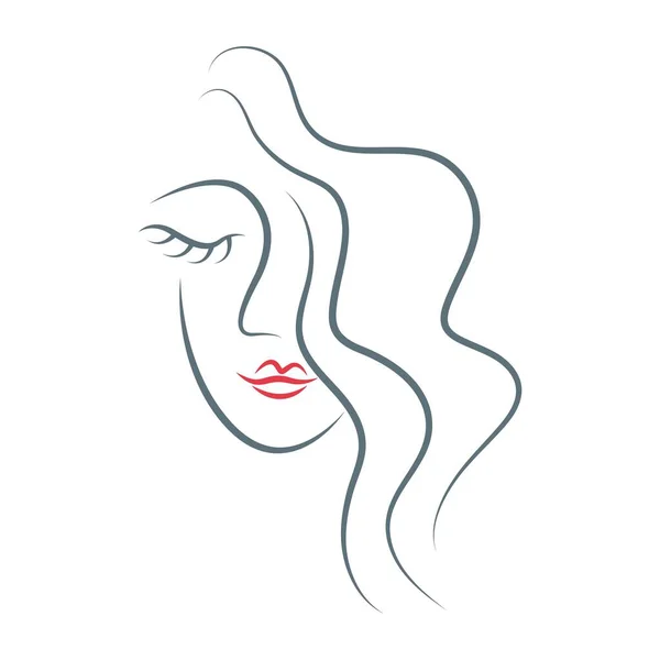 Kvinna Ansikte Linje Konst Ikon Design Illustration — Stock vektor