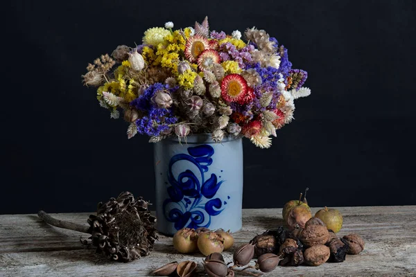 Букет Красивых Сушеных Цветов Винтажной Вазе Высокое Качество Фото — стоковое фото