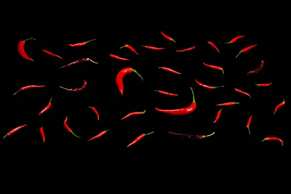 Červené Chilli Papričky Černém Pozadí Vysoce Kvalitní Fotografie — Stock fotografie