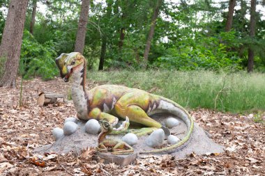 Oertijdmuseum-Boxtel-12-06-2022: Hollanda müzesindeki bebek dinozor. Yüksek kalite fotoğraf