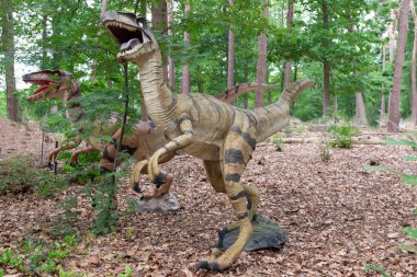 Yeşil doğal ortamda Velociraptor Dinozor. Yüksek kalite fotoğraf