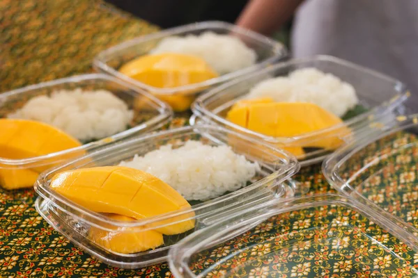 Traditionele Thaise Dessert Mango Plakkerige Rijst Markt — Stockfoto