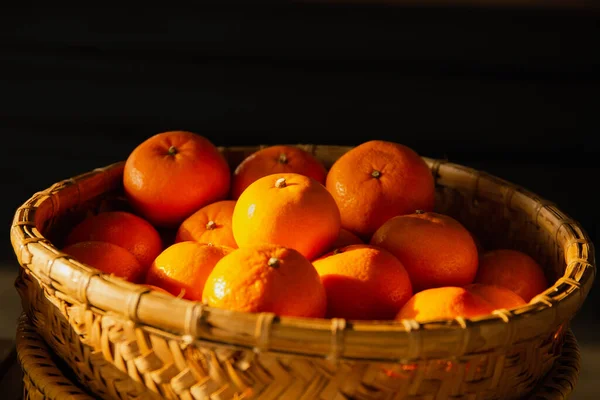 Fruta Laranja Saborosa Deliciosa Fresca Saudável Cesta — Fotografia de Stock