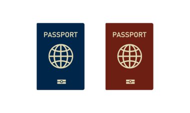Red and blue Passports document icon vector, International passprots for tourism travel icon