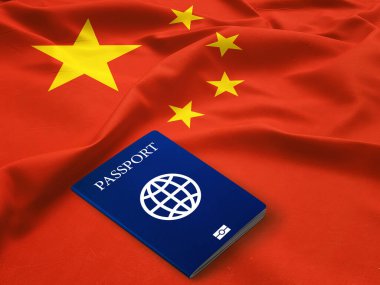 passport on the top of an satin Chinese flag,Travelling to China, immigration or tourism