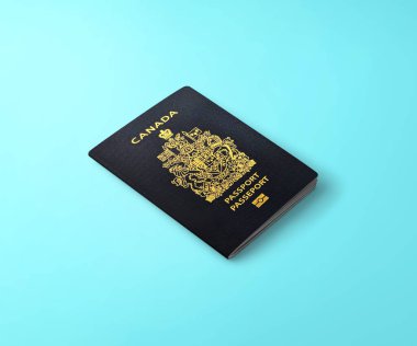 passport of Canada , canadian passport on the top of blue background