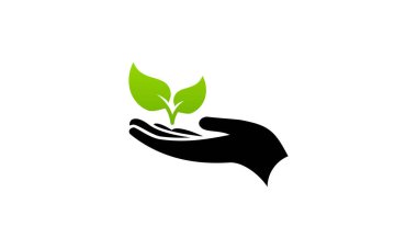 Hand holding a plant vector icon