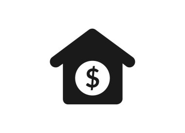 Dolar işaretli ev simgesi. Gayrimenkul yatırım sembolü, konut fiyatları vektör simgesi