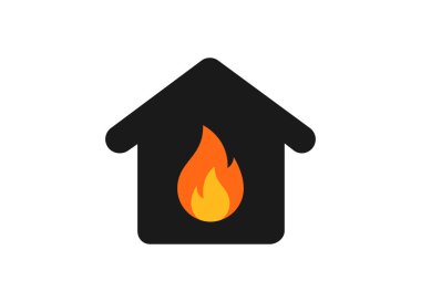 Ateş simgesi, sigorta özelliği simgesi, vektör illüstratörü olan ev.