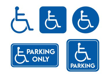 Tekerlekli sandalye simgesi seti, engelli ya da erişilebilirlik parkı sadece uygulamalar, web ve yazdırma için imzalanır