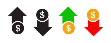 Dolar artışı simgeyi azalt, yukarı ve aşağı dolar ok vektörü sembolü