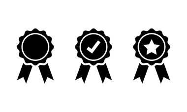 Kalite denetimi kurdele simgesi, işaretli vektör simgesi ile onaylanmış veya onaylanmış kurdele