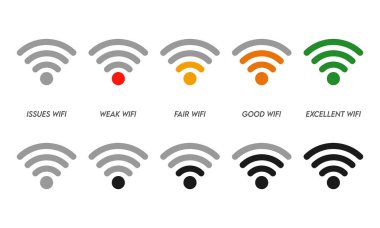 Kablosuz güç seviyesi simgesi ayarlandı, Wifi güç vektör simgesi, Wifi sinyali